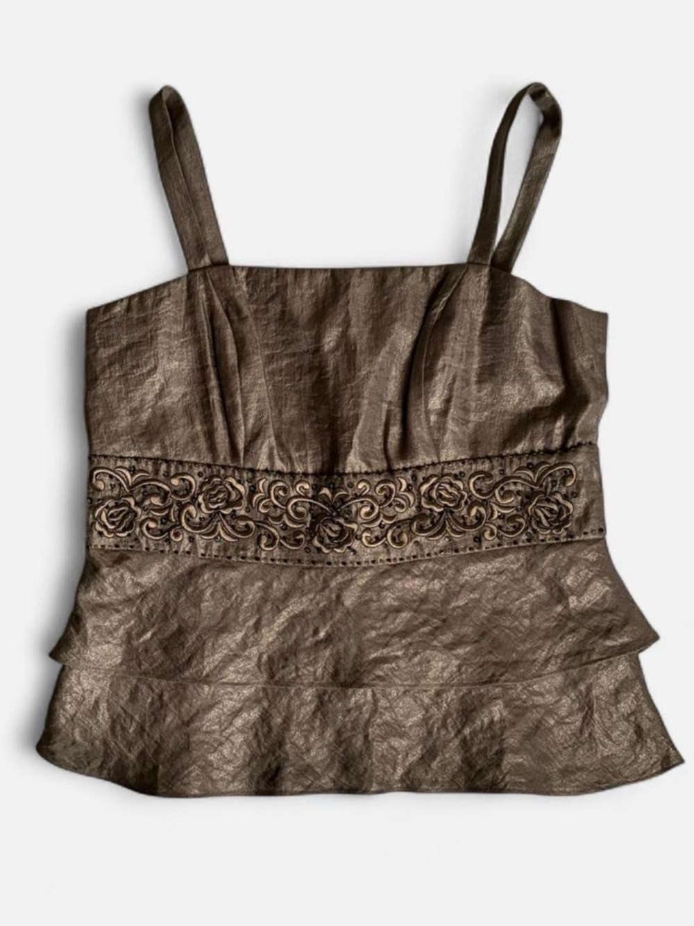 Dressbarn Brown Embroidered Peplum Cami Top Size 10